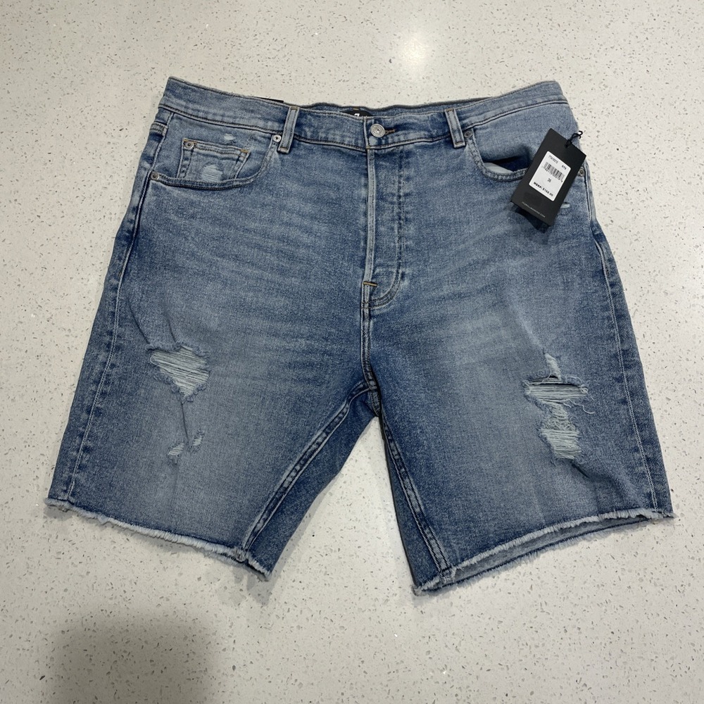 NWT Mens 7 For All Mankind Vintage Straight Denim Short Distressed Button Fly 36